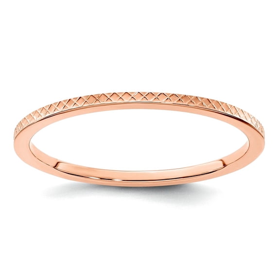 14k Rose Gold 1.2mm Criss-cross Pattern Stackable Band Size 4 Stackable Ring for Women and Men