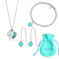 thumbnail image 3 of Conjunto Collar Pulsera Aretes Tiffany E Co Plata 925 Azul Corazón Set Colgantes Pendientes Con Bolsa De Terciopelo, 3 of 4