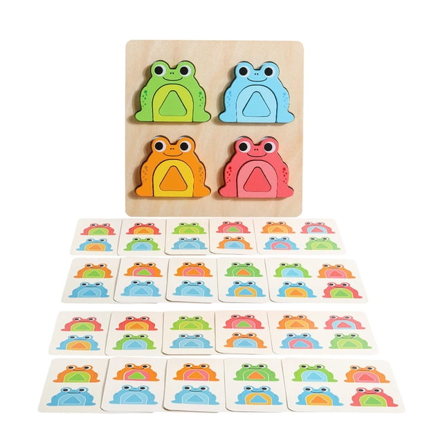 Rompecabezas de rana de dibujos animados, juguetes Montessori, juguetes de desarrollo para edades tempranas, tableros de rompecabezas de madera de ran