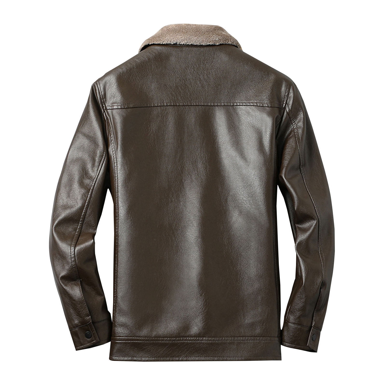 BLTIBY Men's Faux Leather Jacket Casual Zip Up Fur Collar Lapel