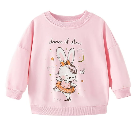 Little Girls Crewneck Sweatshirts Long Sleeve Cartoon Print Cozy Cotton Pullover Fall Winter Clothes 3-8 Years (3 Years, Pink)