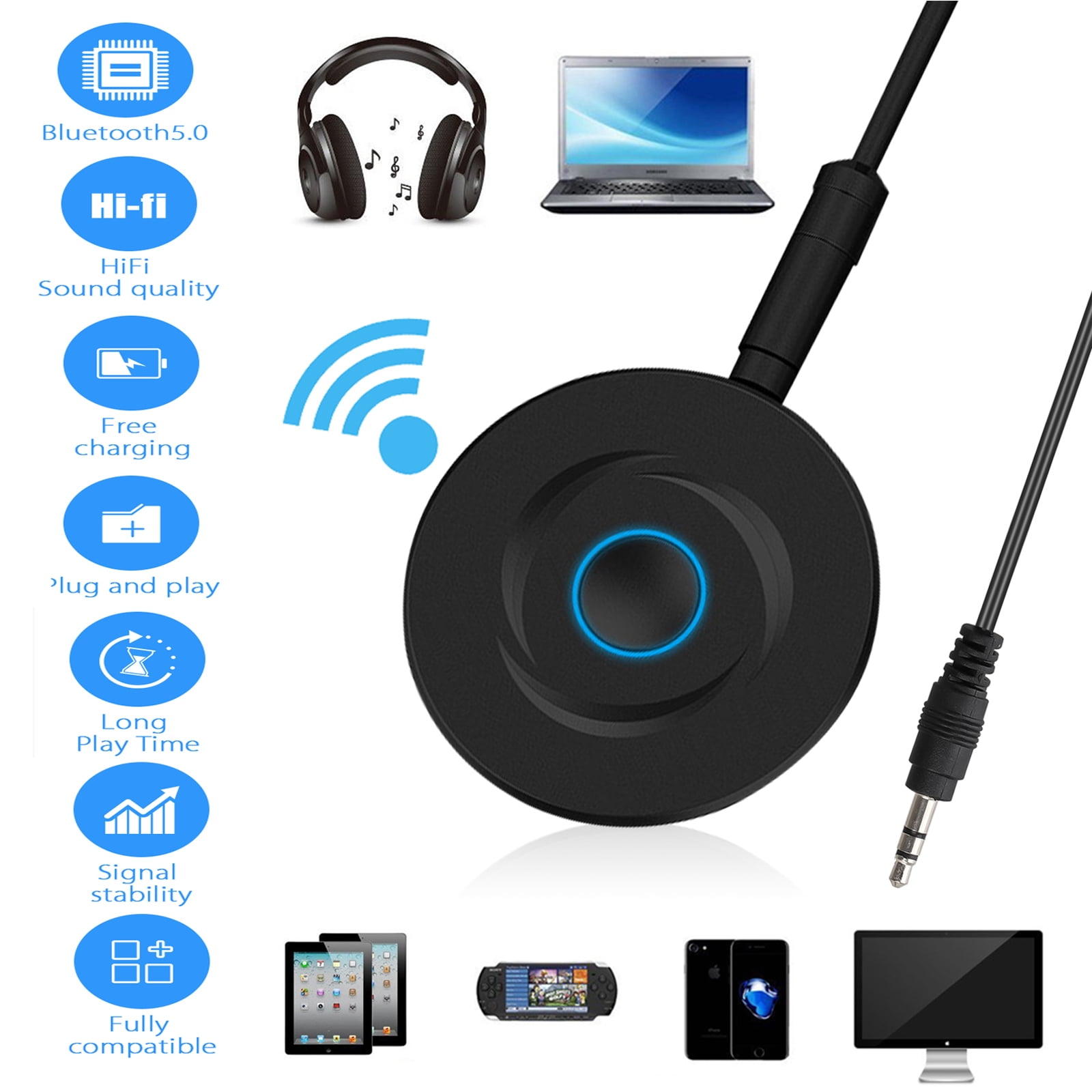 Bluetooth Aux Adapter for Car, EEEkit Wireless Mini Bluetooth 5.0 Audio