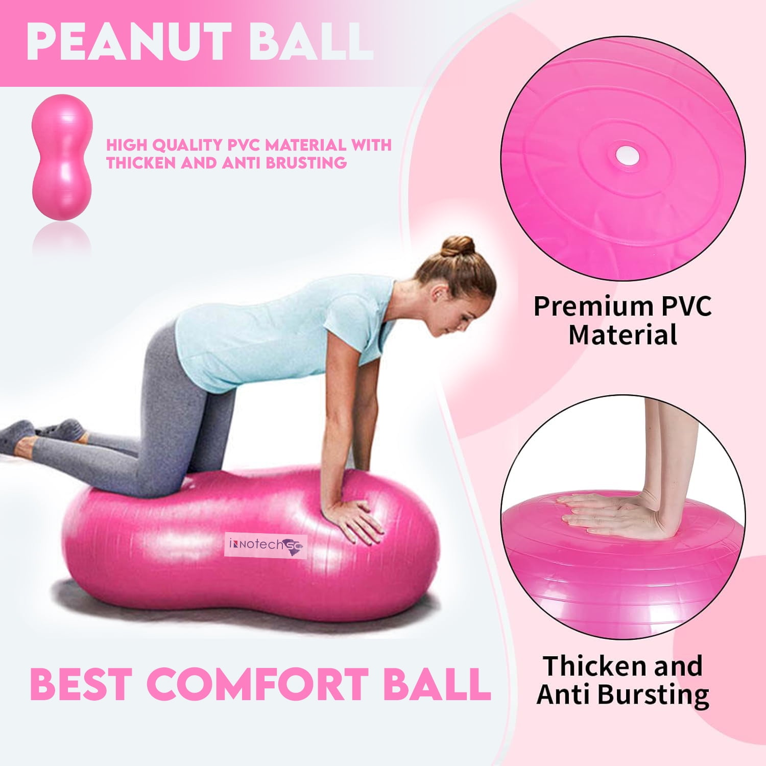 InnotechSC Peanut Ball - Anti Burst Exercise Ball for Labor Birthing, Physical Therapy for Kids, Core Strength, Flexible Seating, Home & Gym Fintness, sensory chair Wiggle Seat (Include Pump)