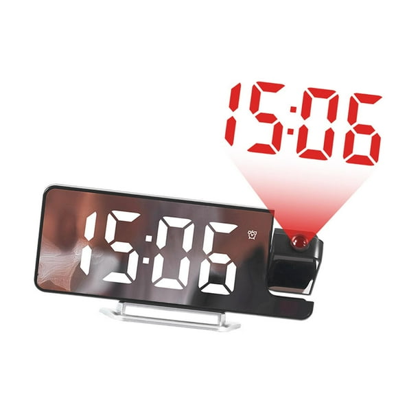 Reloj despertador con proyección de temperatura y proyector giratorio con pantalla grande. Blanco