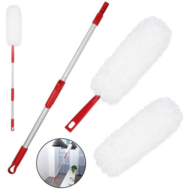 Microfiber Duster with Extension Pole and 1pcs Extra Washable Refills,Long Reach 66 inches, for Cleaning High Ceiling Fan, Interior Roof, Cobweb, Computer Screens, Car