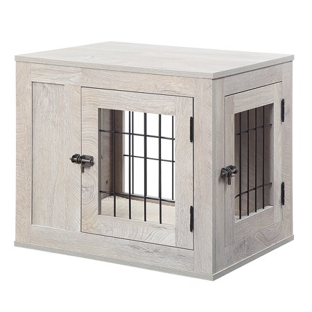 UPC: 0659252974425 | Unipaws Dog Crate Furniture Style Wooden Wire Dog Kennel with Cushion  Small