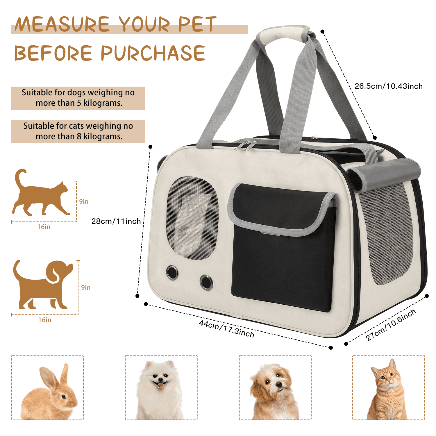 Pet Carrier, Small Dog Carrier, Puppy or Cat Carrier Bag, Waterproof Premium PU Leather Carrying Handbag for Outdoor Travel Walking Hiking Shopping (Black)