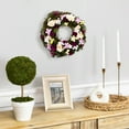 thumbnail image 3 of Northlight 14" Unlit Purple/White Flowers with Leaves and Berries Artificial Floral Spring Wreath, 3 of 8