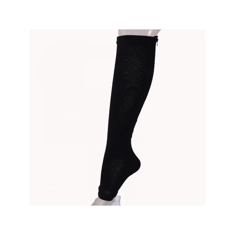 Zipper Compression Socks Zip High Knee Stockings Open Toe For Men S/M