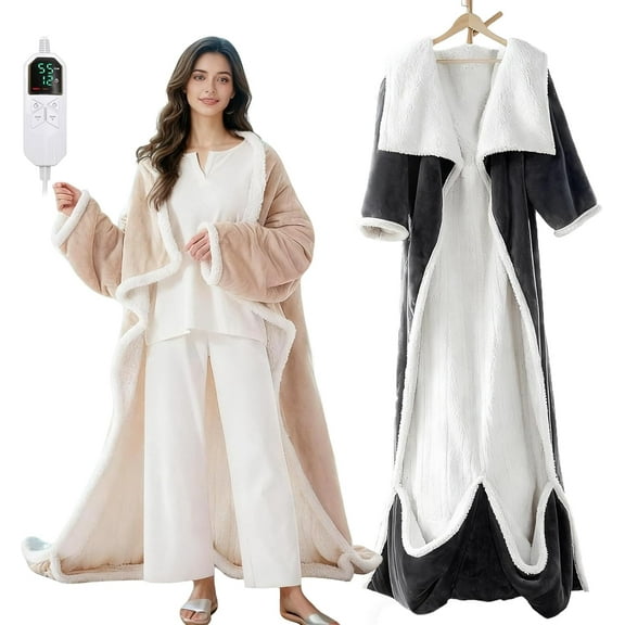 Wearable Heated Blanket with Foot Pocket and Sleeves, Electric Throw Blankets for Women, 6 Heat Settings