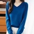 thumbnail image 3 of Womens Sweater Basic Tops, V Neck Sweaters for Women Spring Casual Knitted Solid Color Long Sleeve Pullover Fall Clothes, 3 of 5