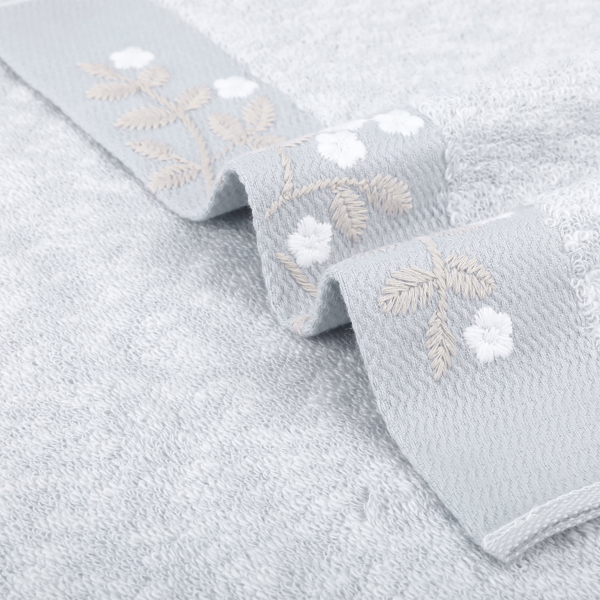 Unique Bargains Floral Embroidered Hand Towels Set for Bath, Kitchen Grey 4-Piece