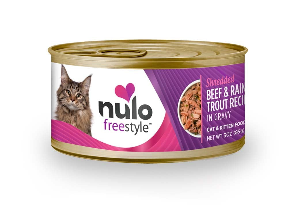 Photo 1 of (Case of 12) Nulo FreeStyle Shredded Beef Rainbow Trout Canned Cat Food, 3 oz
