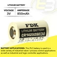 thumbnail image 6 of 3V 1/2 AA Lithium Battery for FDK CR14250SE, SANYO CR14250, SANYO  SE, 6 of 7
