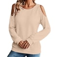 thumbnail image 4 of Harpily Womens Long Sleeve Shirts Waffle Knit Cuffed Round Neck Cold Shoulder Cut‑Out Design Shirts for Women Going Outdoor Walk Outfits, 4 of 4