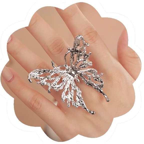 Exaggerated Big Crystal Butterfly Ring Open Wedding Butterfly Jewelry for Women