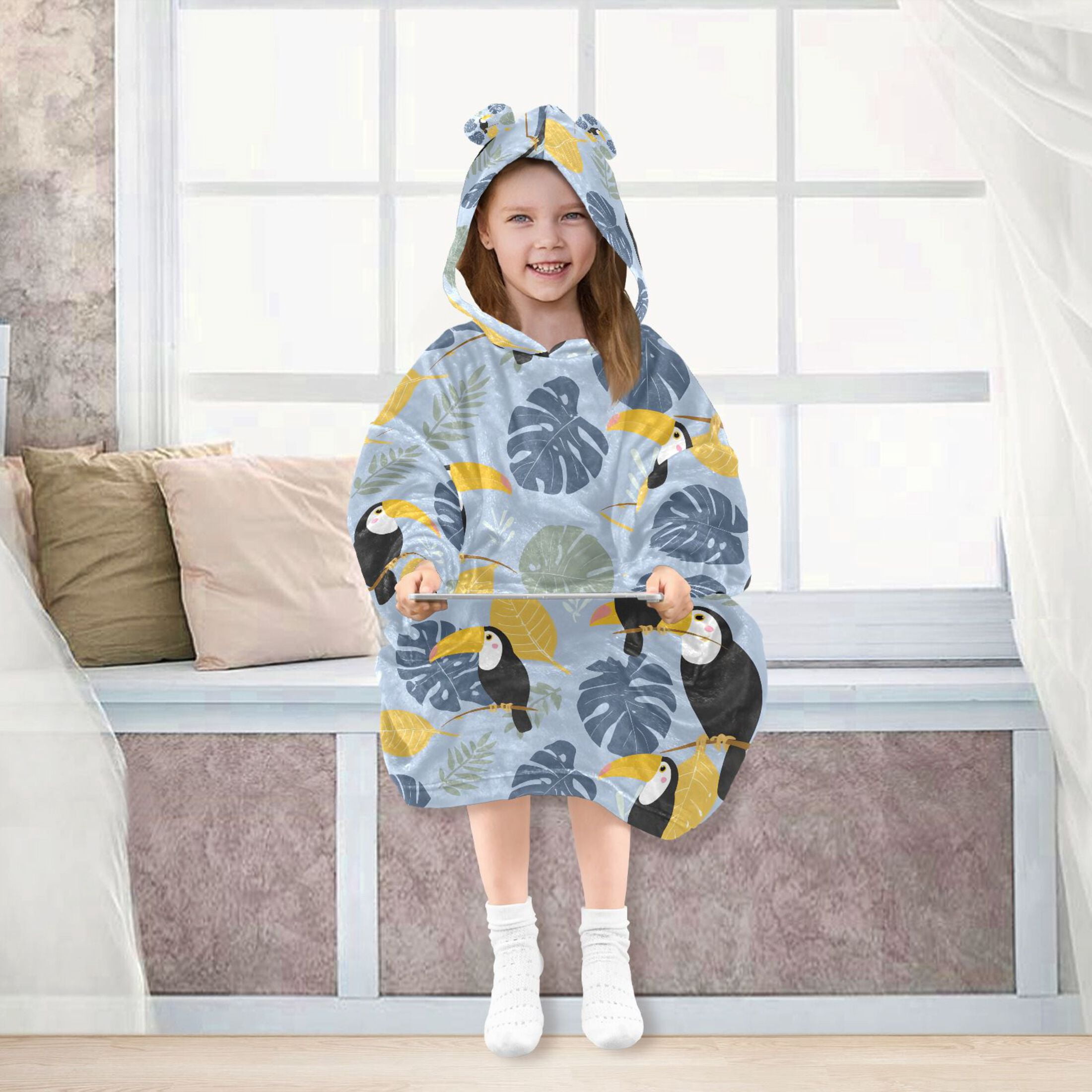 joogoo Blanket Hoodie for Toucan Palm Leaves Oversize Sweatshirt 3-14 YR L