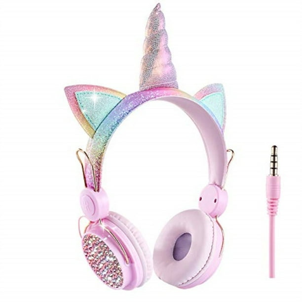 Fouroll unicorn kids headphones,wired over ear cute girl headsets for