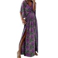 thumbnail image 2 of EGNMCR Robes d'Été Femmes Tendance 2024 Mode Femmes Col en V Imprimé Manches Courtes Patchwork Décontractée Longue Robe, 2 of 5