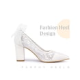 thumbnail image 5 of BLISSFUL STEP Perphy Pointed Toe Bow Lace Decor Block Heel Pumps for Women White 9, 5 of 7