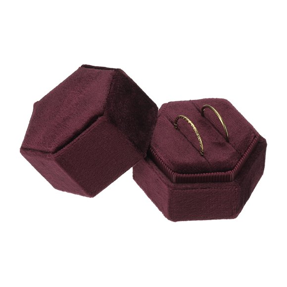 Caja para Anillos de Terciopelo, Soporte de Exhibición de Anillos de Boda Hexagonal de 2 Ranuras, Estuche de Regalo para Anillos para Ceremonia de Boda, Propuesta, Compromiso, Rojo Fecha