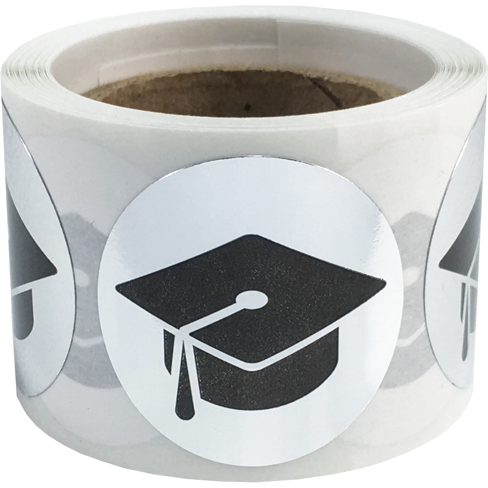 Graduation Cap Stickers Metallic Silver 1 Inch Round Circle Dots 100 Adhesive Labels - Walmart ...