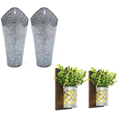 Rustic Wall Decor Galvanized Metal Planter And Mason Jar Sconces Set Of 2 Hanging Canada - Metal Wall Vase Sconce