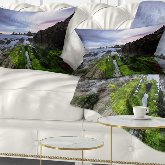 Designart Gueirua Beach in Spain - Seashore Photography Throw Pillow - 12x20