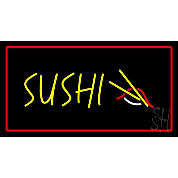 Sushi Rectangle Red LED Neon Sign 13 x 24 - inches, Clear Edge Cut Acrylic Backing, with Dimmer - Bright and Premium built indoor LED Neon Sign for restaurant window and interior decor.