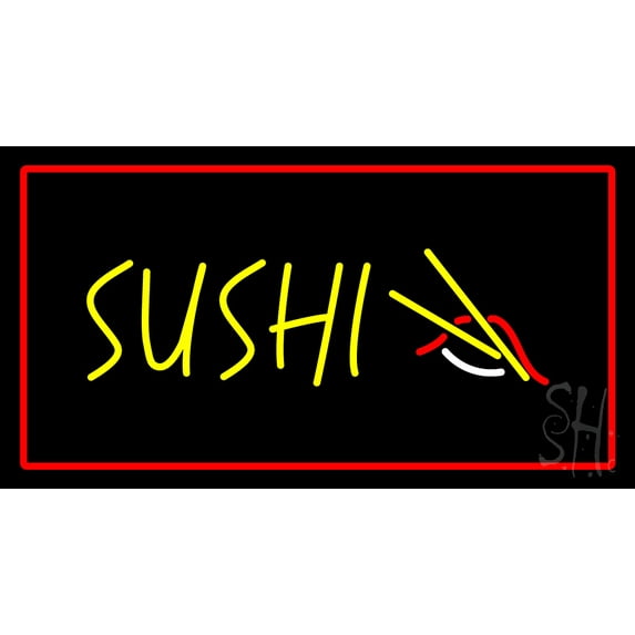 Sushi Rectangle Red LED Neon Sign 20 x 37 - inches, Black Square Cut Acrylic Backing, with Dimmer - Bright and Premium built indoor LED Neon Sign for restaurant window and interior decor.