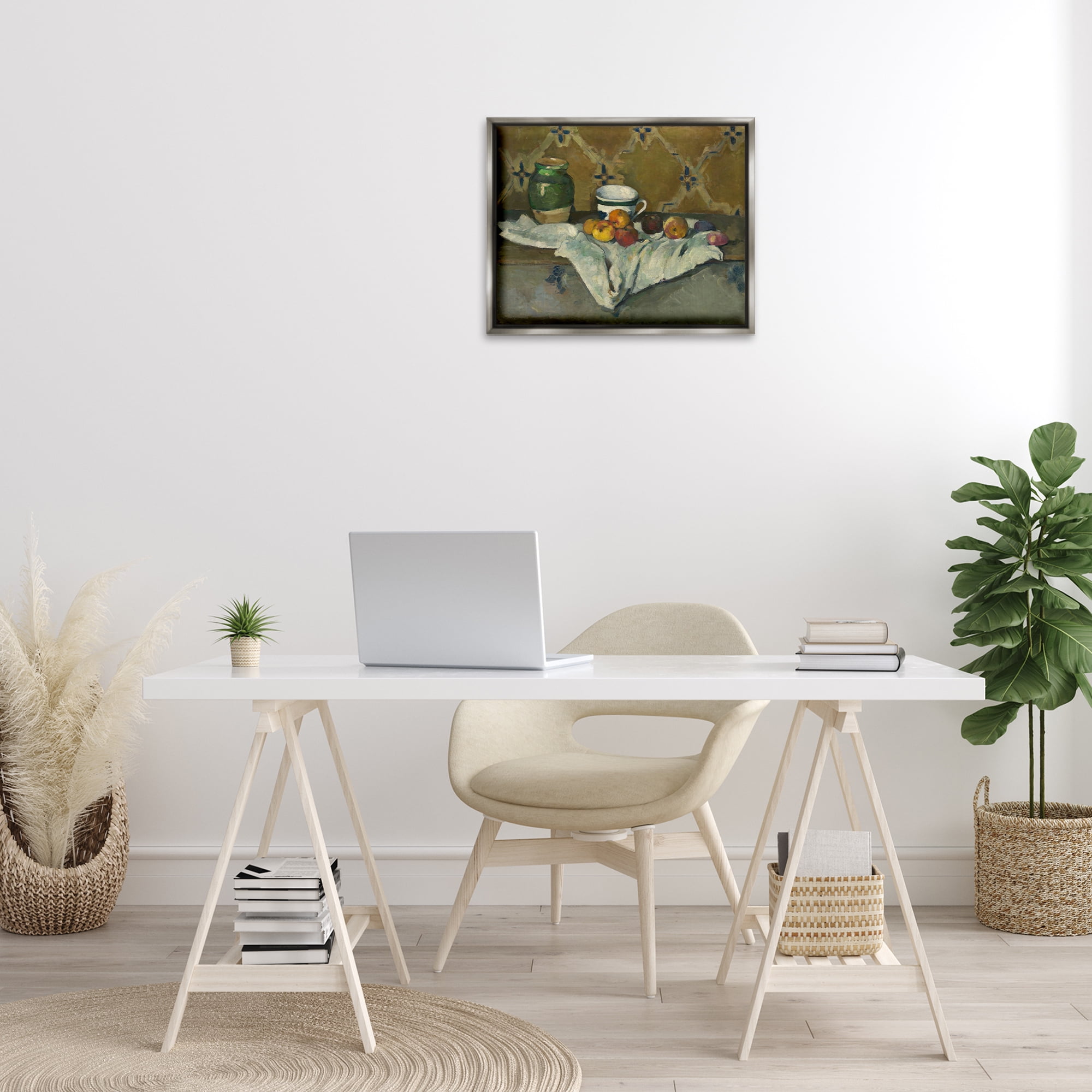 Stupell Industries Classical Cezanne Still Life Food & Beverage Painting Gray Floater Framed Canvas Art Print Wall Art, 21 x 17
