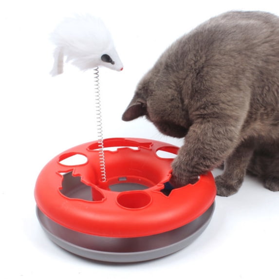 Pet Cat Moving Mouse Spring Play Ball Turntable Round Disk Training Interactive Toy