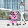 thumbnail image 7 of XF XINFENG 3 Wheeler Dog Stroller- Pet Stroller for Small Medium Dogs & Cats, Foldable Carrier Strolling Cart Pet Jogger with Zipper Door and Storage Basket Easy Walk Roadster for Puppy-Pink, 7 of 7