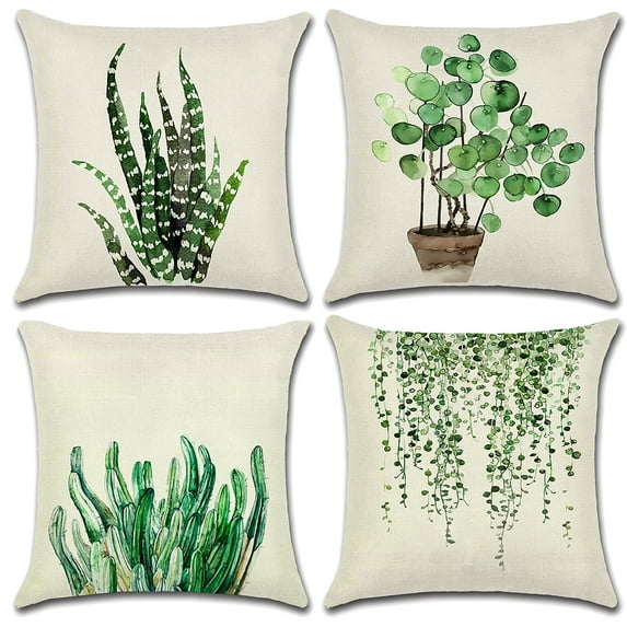 OTOSTAR Set of 4 Decorative Throw Pillow Covers 18x18 Inches, Green Plant Waterproof Cushion Covers, Perfect to Outdoor Patio Garden Living Room Sofa Farmhouse Decor