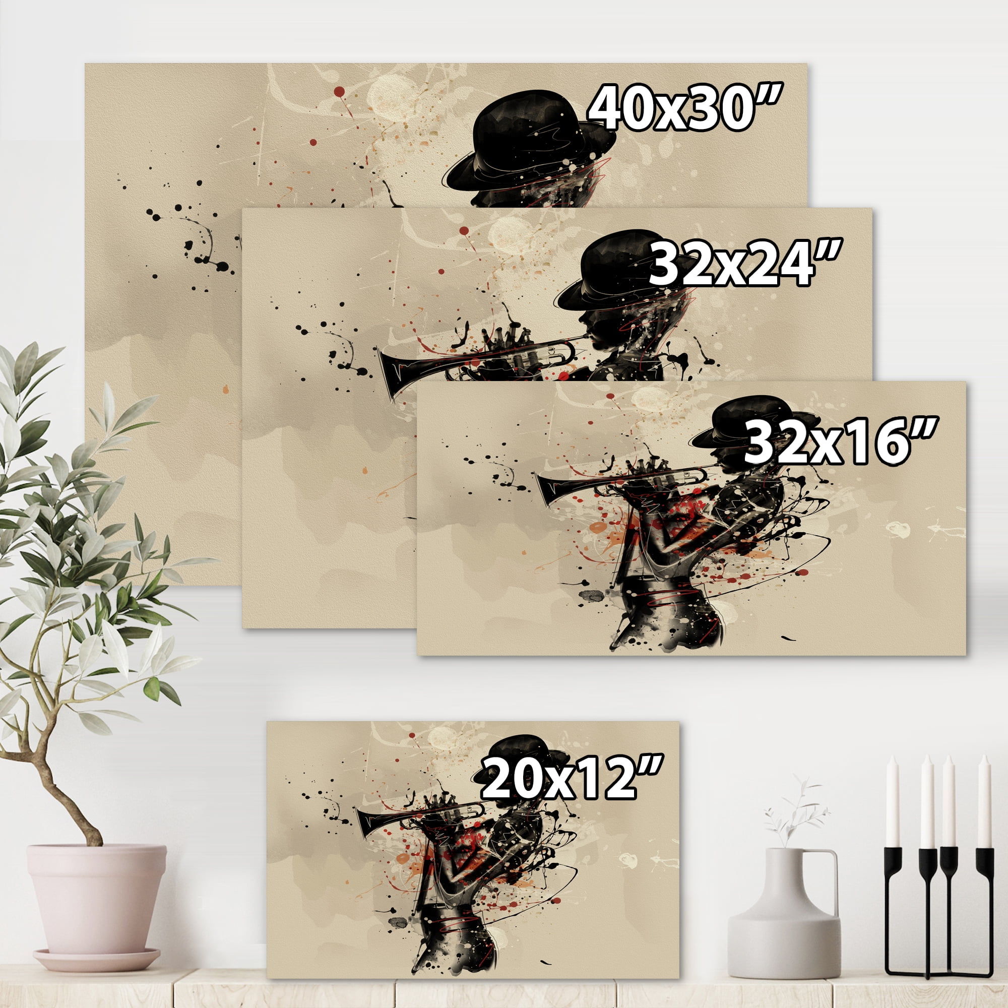 Designart ' Girl Playing Jazz Trumpet ' Modern Canvas Wall Art Print