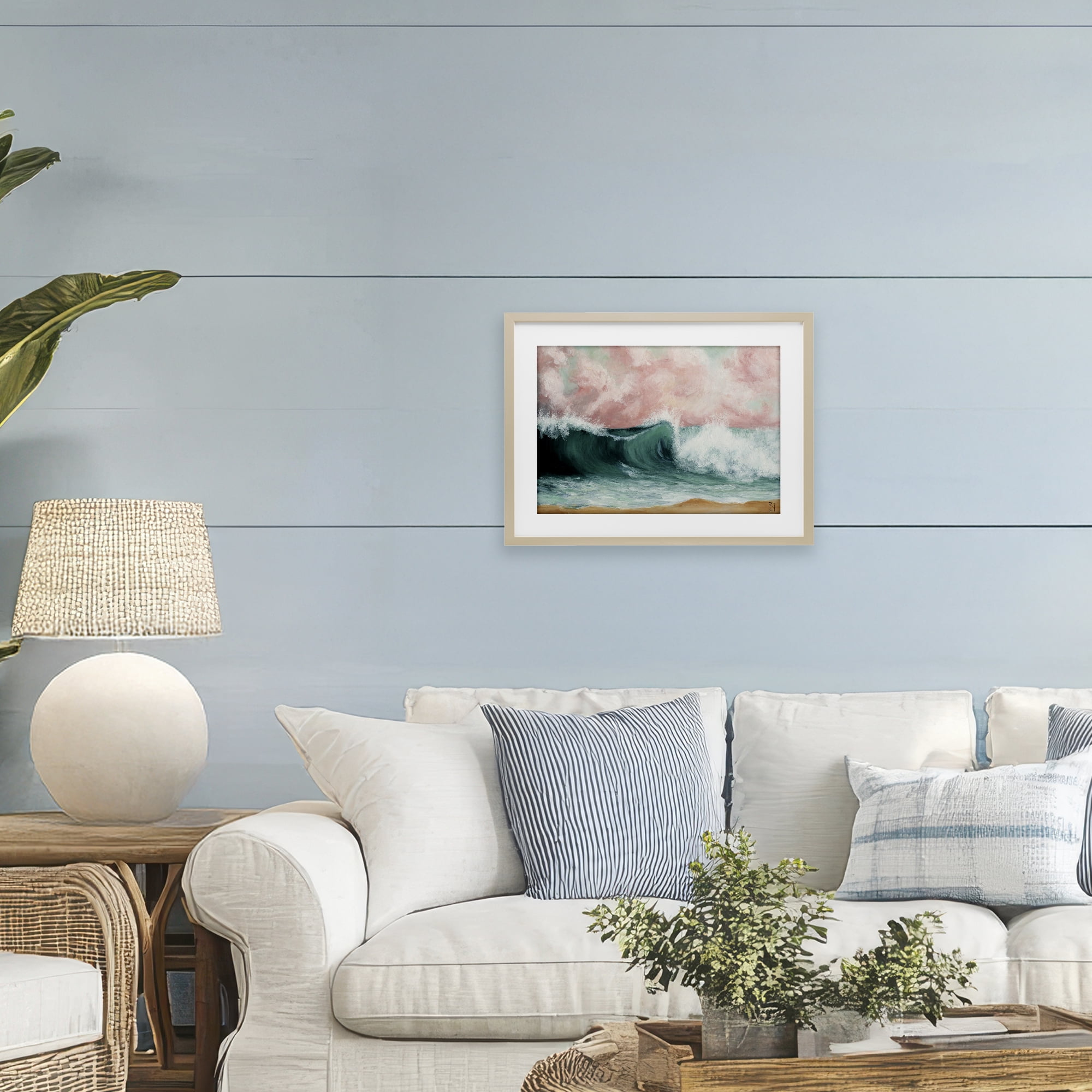 Crashing Seascape Waves Birch Framed Print Under Glass, design by Sara Culpepper