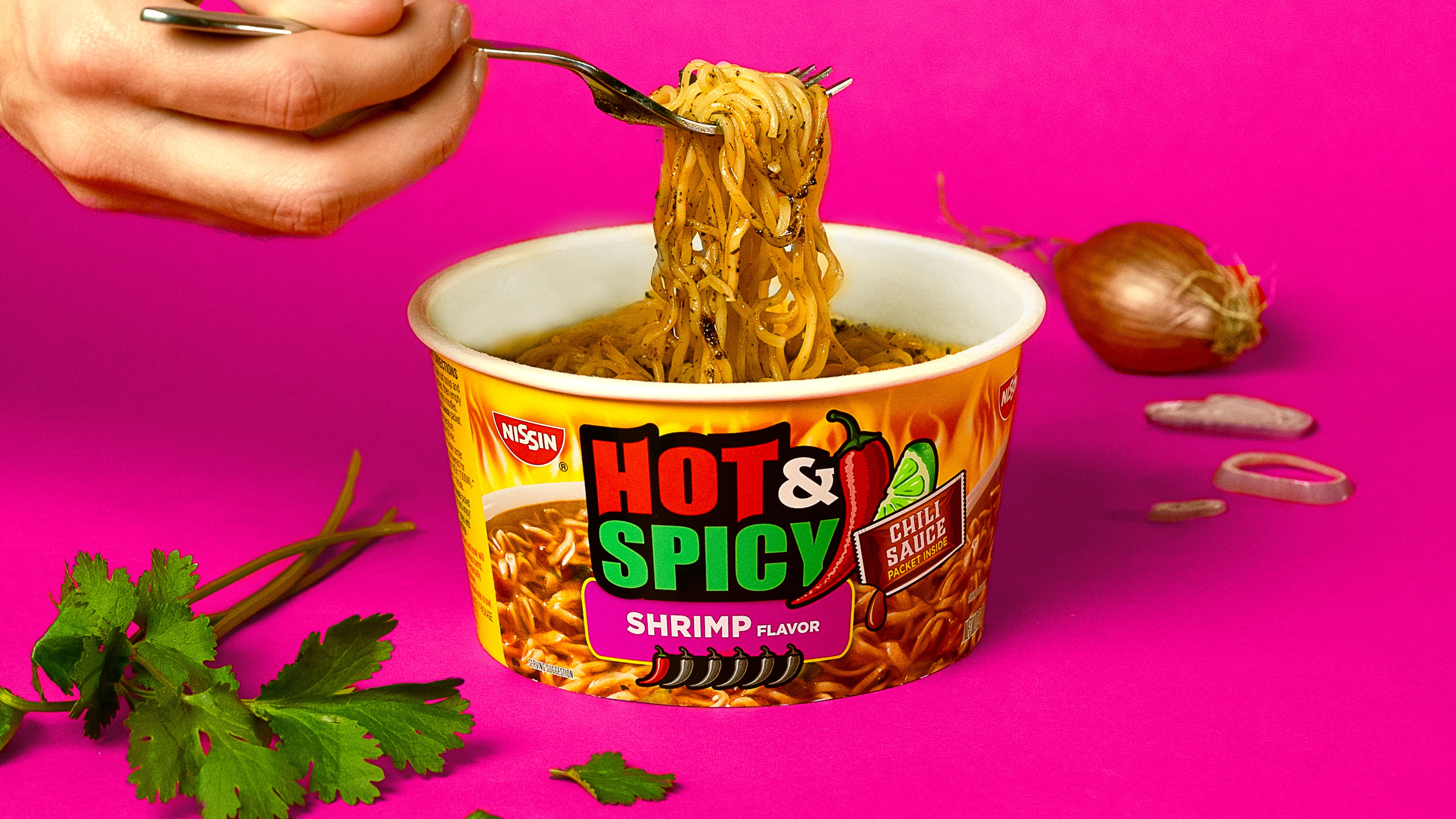 (6 pack) Nissin Foods Hot & Spicy Ramen Noodle Soup, Shrimp Flavor, 3.27 oz Bowl, Shelf-Stable