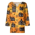 thumbnail image 5 of Halloween Womens Shirts Funny 3/4 Sleeve T Shirts Horror Castle Printed Tops Spooky Button V Neck Pullover Holiday Three Quarter Length Blouses, 3XL, 5 of 5