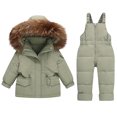 thumbnail image 3 of Jinhomg Toddler Snowsuits 2 Piece Boys Girls Winter Clothes WinResistant Warm Faux Fur Trim Hooded Puffer Coat with Snow Bib Pants Sets Green 18 Months, 3 of 9
