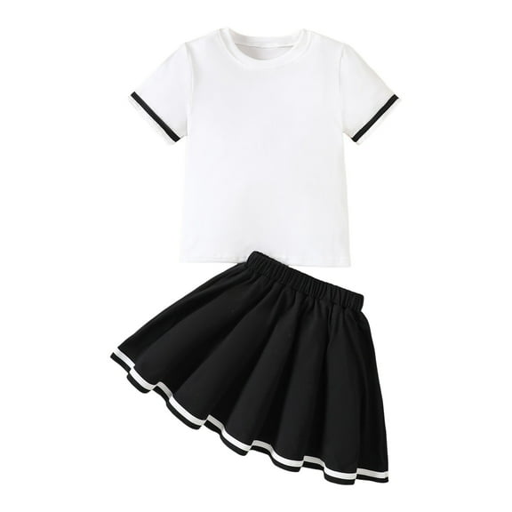 Junlike Girls Spring Clothes Girls Short Sleeve T-Shirt and Pleated Skirt for Small to Big Kids
