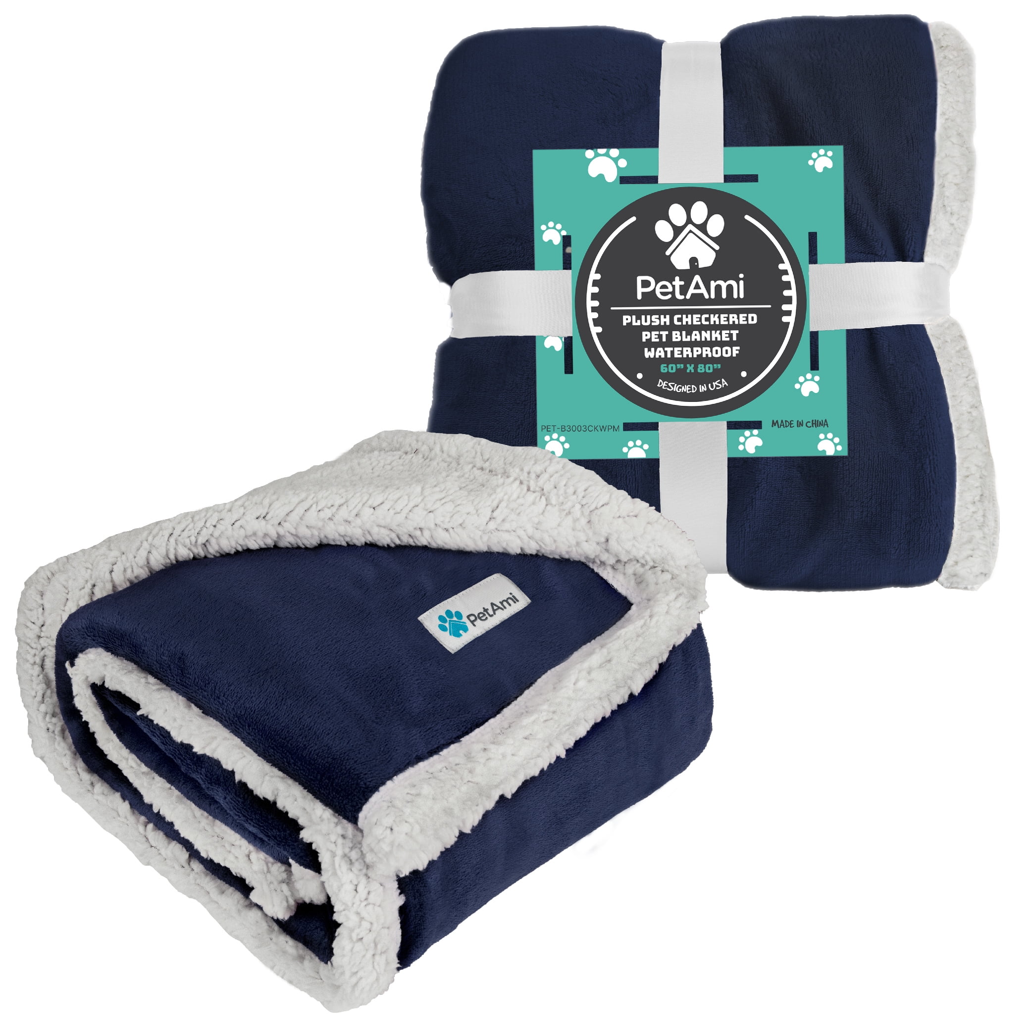 PetAmi Waterproof Dog Blanket for Small Medium Dog Puppy Cat Throw for Couch Cover Leakproof Protection, Sherpa Fleece, Reversible Soft Washable 29x40 Navy Blue