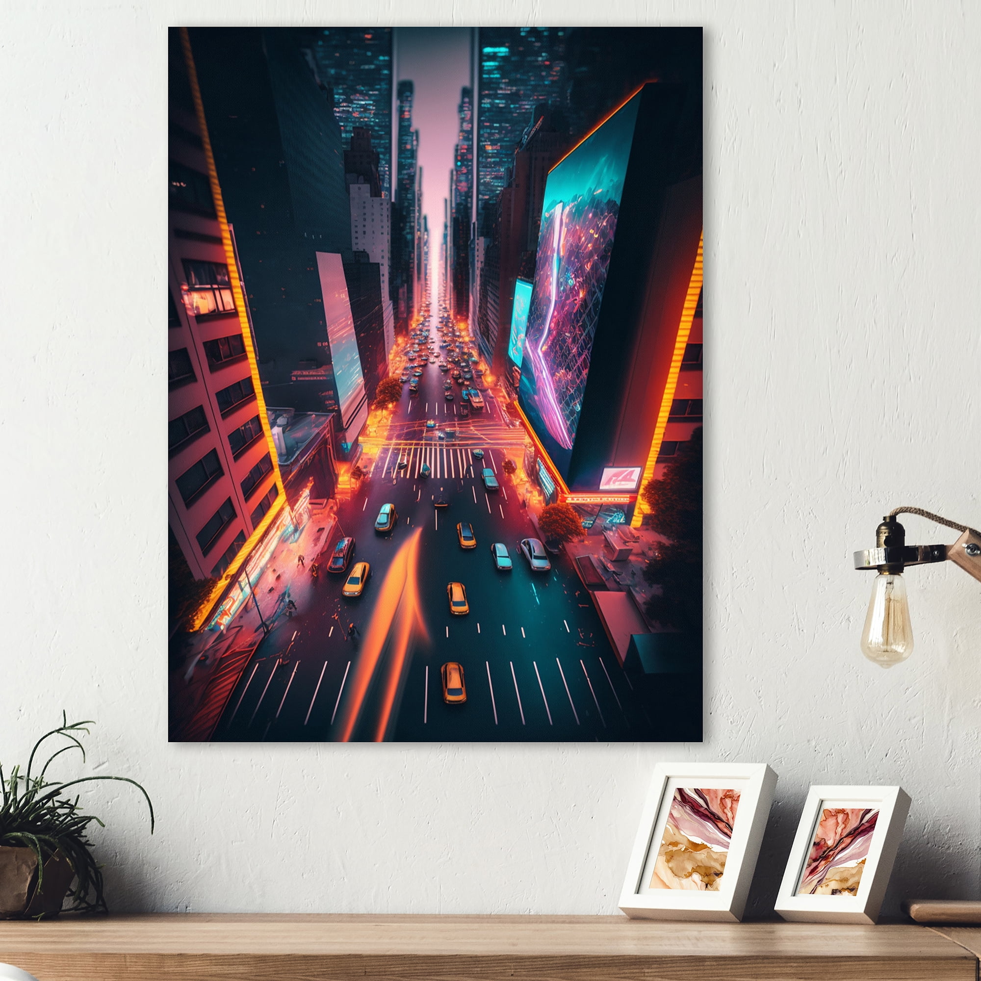 Designart Futuristic New York City Neon IV Canvas Wall Art