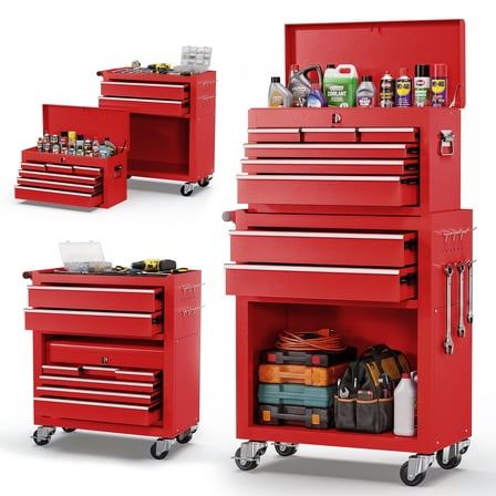 8-Drawer Rolling Tool Chest and Cabinet, Stainless Steel Tool Box with Brake Wheels and 8 Drawers, Orange Detachable Tool Cart