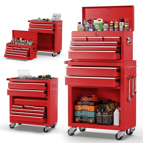 8-Drawer Rolling Tool Chest and Cabinet, Stainless Steel Tool Box with Brake Wheels and 8 Drawers, Orange Detachable Tool Cart