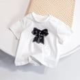 thumbnail image 2 of Girls' Summer Tops Mesh Bowknot Cute T-shirts Crewneck Short Sleeve Casual Plain Tees Tshirts (3-4 Years, White), 2 of 7