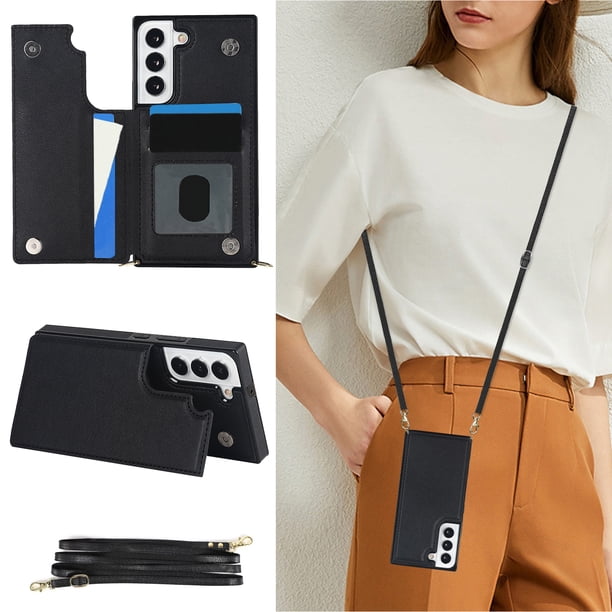 Crossbody PU Leather Case For Samsung Galaxy S23 S22 Plus Note 20 Ultra Wallet Card Slot Stand Holder Phone Bag Cover