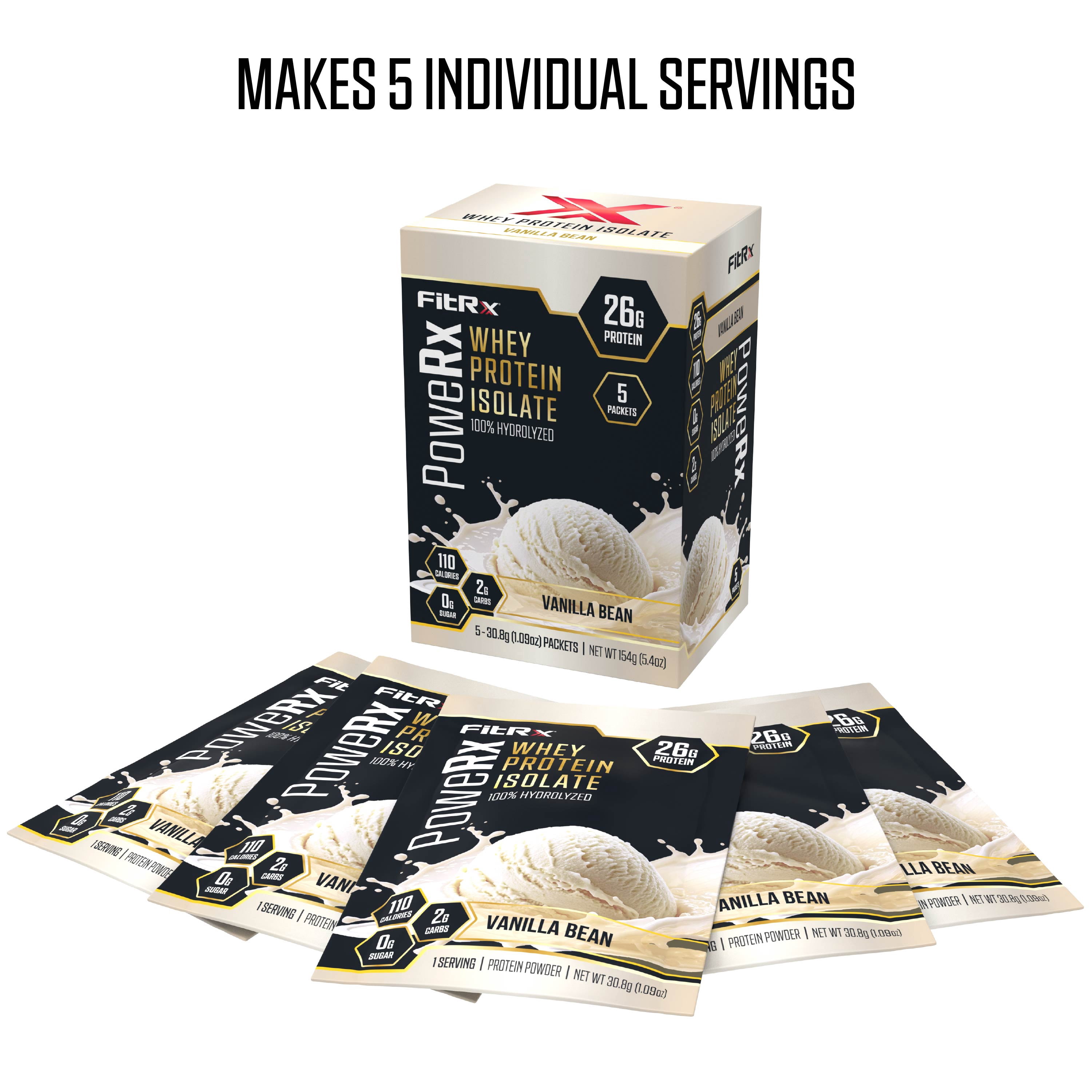 FitRx PoweRx Whey Protein Isolate – Vanilla Bean High Protein Powder, 26g Whey Isolate, 0g Sugar, 5 Servings, 5.4 oz Total