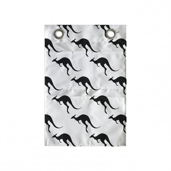 Aboriginal Hanging Pocket Organizer, Monochromatic Pattern with Silhouette Style Kangaroo Animal Print, Printed Polyester Storage Bag with Pockets, 14" x 20", Charcoal Grey and White