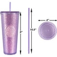 thumbnail image 3 of 24oz Studded Tumbler with Lid and Straw,GIXUSIL Reusable Iced Coffee Water Cup, Coated Studded Textured Frosted Honeycomb Beak, Leak-proof and BPA Free Bottle For Smoothies, Boba Tea (Purple), 3 of 5