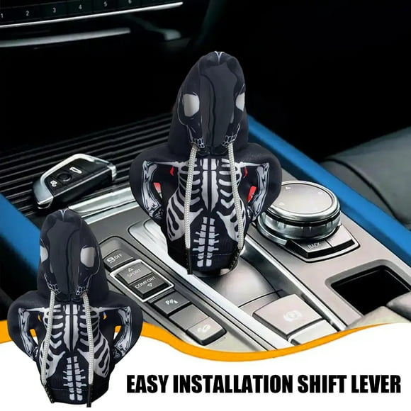 Skeleton Car Gear Shift Hoodie Cover Easy Install Handbrake Cover Universal Shift Knob Hoodie Cover Halloween Car Interior Accessories